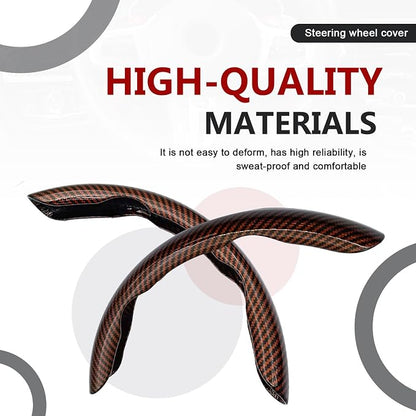3pcs Universal Carbon Fiber Steering Wheel Cover - Anti-Slip & Segmented Design, Universal 99% Durable Steering Wheel Protector for Men and Women, Car Interior Accessory (Brown)