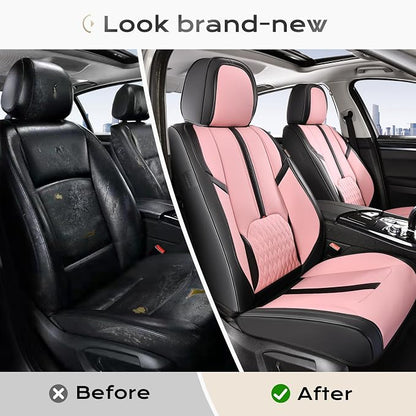 Coverado Seat Covers for Cars, Automotive Seat Covers for Front Seat, Leather Car Seat Covers, Waterproof Car Seat Protector, Universal Car Seat Cushions Fit for Most Cars SUV Trucks (Black&Pink)