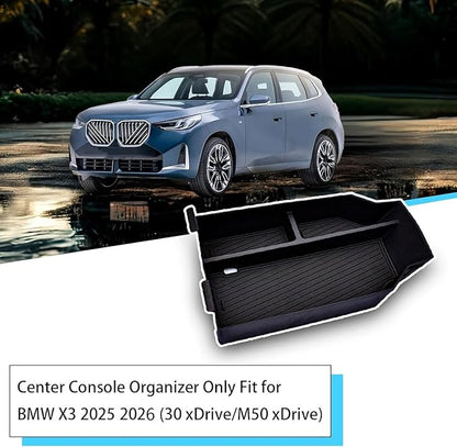 Center Console Organizer Fit For BMW X3 2025 2026 (30 xDrive/M50 xDrive) , ABS Plastic & Anti-Slip Rubber Console Storage Box with Charging Hole, Center Organizer for 2025 2026 BMW X3 Accessories