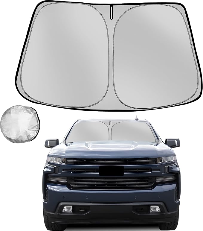 Windshield Sun Shade for 2019-2025 Che-vrolet/Chevy Silverado 1500 Regular Cab, Crew Cab, Double Cab 2Dr 4Dr Sunshade for Car Front Window Automotive Interior Protector Custom Fit Accessories