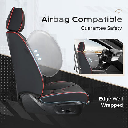 Coverado Car Seat Covers Full Sets, 5 Piece Car Seat Protector Waterproof Leather Seat Cushion Universal Fit for Truck Automotive Vehicles Black&Red
