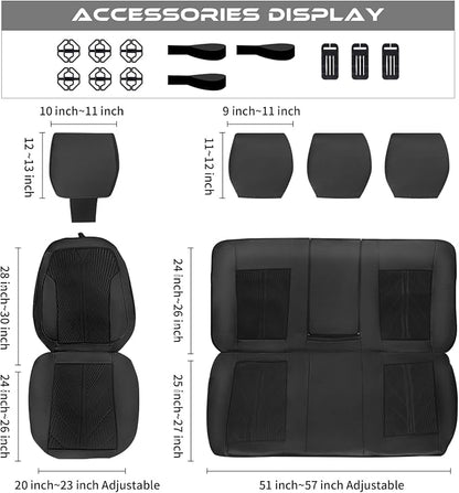 CAR PASS Leather Oxford Car Seat Covers Full Set, All-Weather Non-Slip Durable, Universal Fit for SUVs Sedans Trucks Vans Automotive, Armrest Airbag Compatible, 3D Emboss 5 Black