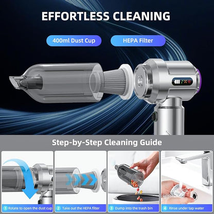 Cordless Vacuum Cleaner - 22000PA Handheld Car Vacuum, 4-in-1 Portable Mini Air Duster Rechargeable, 3-Speed Small Powerful Gadgets & Gifts, for Home, Office, Mattress, Carpet, Pet (Silver)