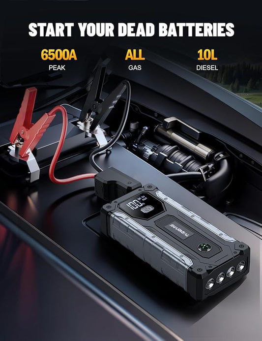Sharmeal Car Jump Starter 6500A, Jump Starter Battery Pack for All Gas and 10.0L Diesel, 12V Portable Jump Box with LED Light