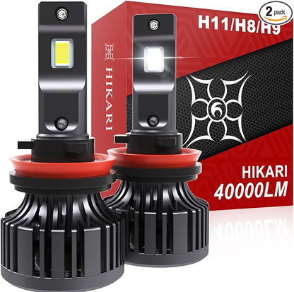 HIKARI WINGS 2026 40000LM H11/H8/H9 LED Bulbs, 45W Upgraded Core Chips, High Lumens Kit, 6000k Cool White, IP68 Waterproof, H16 Foglight
