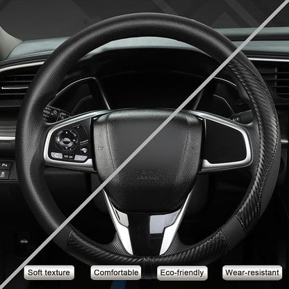 West Llama Carbon Fiber Car Steering Wheel Cover for Honda,Anti-Slip, Full Surround Breathable Leather Auto Protector(Black only)