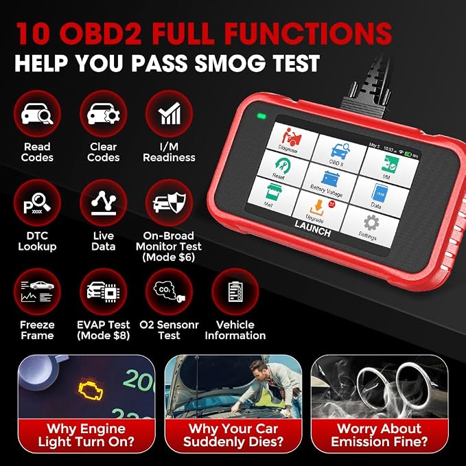 LAUNCH CRP129E 2026 OBD2 Scanner, 8 Reset Oil/EPB/TPMS/SAS/BMS/Throttle/DPF Reset, Injector Coding, ABS SRS Transmission Engine Code Reader, Lifetime Free Update Diagnostic Scan Tool, Auto VIN