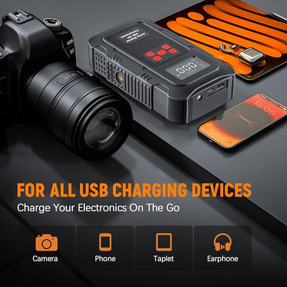 6000A Jump Starter with Air Compressor, Portable Car Battery Jump Starter with 150 PSI Tire Inflator for Up to 10.0L Gas and 8.0L Diesel Engines, 12V Jump Box with LCD Display