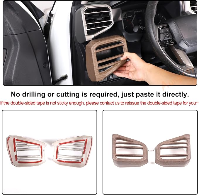 Aunginsy Car Center Console Side Air Conditioning Outlet Trim Cover Compatible with Toyota Tundra/Sequoia 2022-2025 2026, Dashboard Side A/C Wind Vent Panel Decorative Frame Protector ABS Accessories