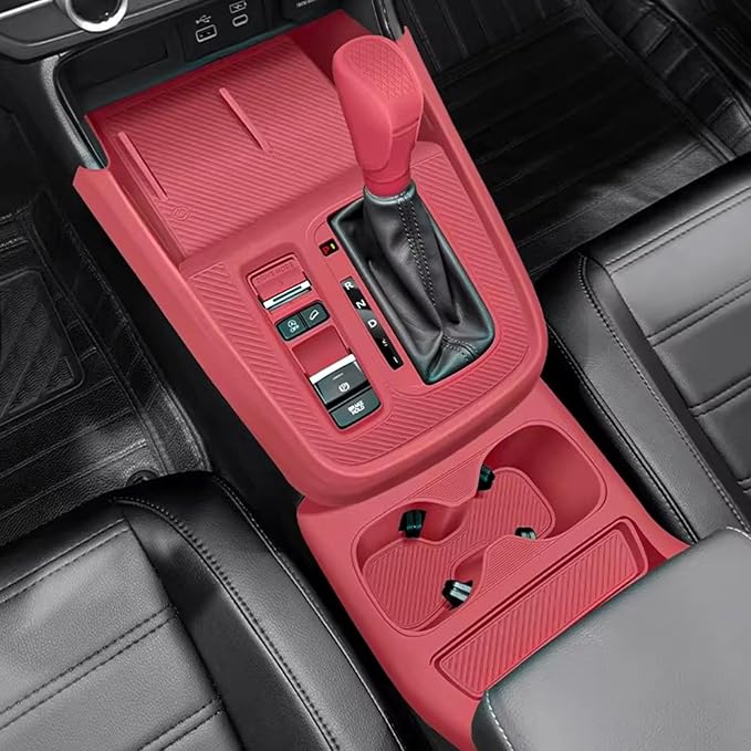 Temmis Center Console Silicone Organizer with Cup Holder for Honda CRV 2023-2026, Full-Wrap Center Consel Electrostatic adsorption Cover for Honda CRV-Red
