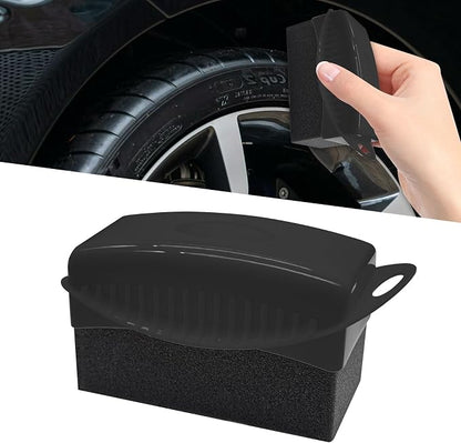 Tire Dressing Applicator, Tire Shine Applicator, Wheel Waxing Wipe Polishing Sponge with Lid, Car Accessories Reusable Wheel Detailing Foam Fit for Vehicle Waxing Polishing Cleaning (Black)