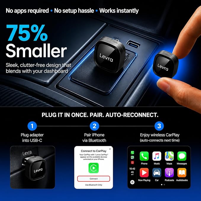 Wireless CarPlay Adapter 2026 for iPhone, Smart Auto-Connect Detects Closest iPhone for Couples & Families, 5GHz Dual-Band, Bluetooth 5.3, USB-A & USB-C, Aluminum, Cars 2016+ iOS 10+, 2-Yr US Warranty