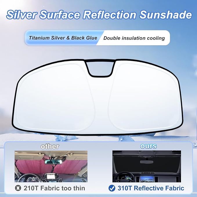 Windshield Sun Shade for 2021-2026 Ford Bronco 2/4 Door| Foldable Front Window Sunshade| 310T Reflective Polyester| UV Heat Insulation Protection| Outdoor Camping (Not for Bronco Sport)
