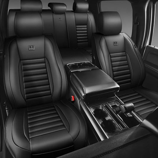 CAR PASS Nappa Leather Car Seat Covers Front Seats, Luxury Seat Protector for Cars, Waterproof Anti-Slip Seat Cushion Airbag Compatible Universal for Sedan SUV Pick-up Truck Automotive Vehicle, Black
