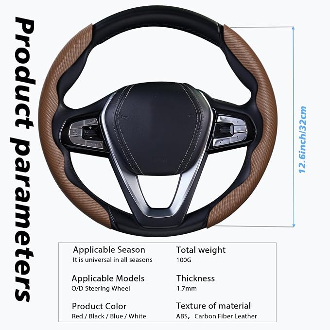 WOCOCN 2pcs Car Steering Wheel Cover,Anti-Skid Carbon Fiber Steering Wheel Protector for Men Women,Multiple Color Options,Universal for Most Car Interiors Accessories (Brown)