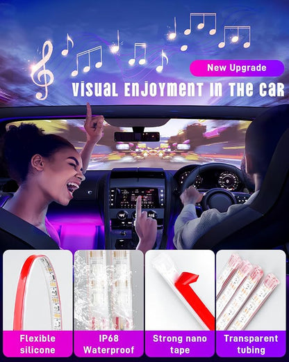 STONEBANKS 5.9FT Car LED Strip Lights, 72LEDs Smart RGB Car Interior Lights with APP & Remote Dual Control, Multicolor Music Sync, Mic Mode 4-in-1 Lines Design LED Lights for Car Decor