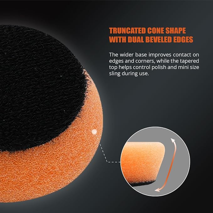 SPTA PRO Orange Heavy-Cut Mini Polishing Foam Pad, 10Pcs 1.3inch/32mm Sponge Polishing Buffing Pads, Car Foam Detail Polishing Pad Kit for Car Detail Polishing, Small Area Polishing -FF101-10