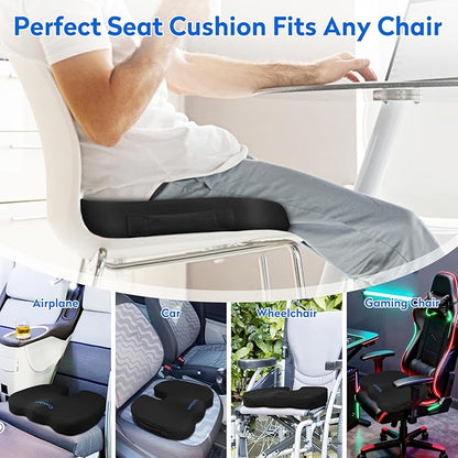 CushZone Seat Cushion, Office Chair Cushions, Car Seat Cushion, Non-Slip Sciatica & Back Coccyx Tailbone Pain Relief Chair Pad, Memory Foam Pillow for Computer Desk, Wheelchair, Driving(Black)