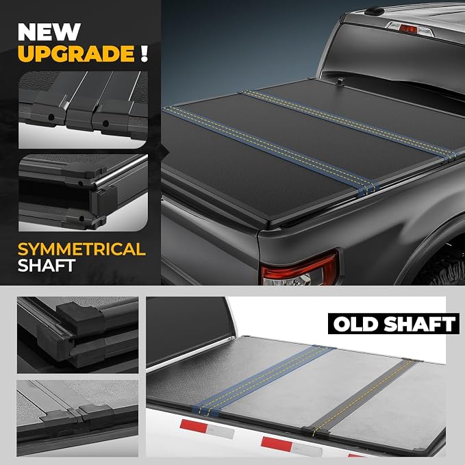 Auto Dynasty FRP Hard Tri-Fold Truck Bed Tonneau Cover Compatible with 2004-2014 Ford F-150 5.5Ft/66Inch Fleetside Bed, Black Powdercoated