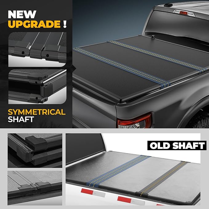 Auto Dynasty FRP Hard Tri-Fold Truck Bed Tonneau Cover Compatible with 2004-2014 Ford F-150 6.5Ft/78Inch Fleetside Bed, Black Powdercoated
