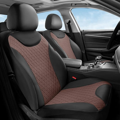 Coverado Front Car Seat Covers, Leather Seat Covers for Cars, Automotive Seat Protectors with Splicing Design，Waterproof Auto Seat Cushions Driver Seat Covers Universal for Most Cars, Black & Coffee