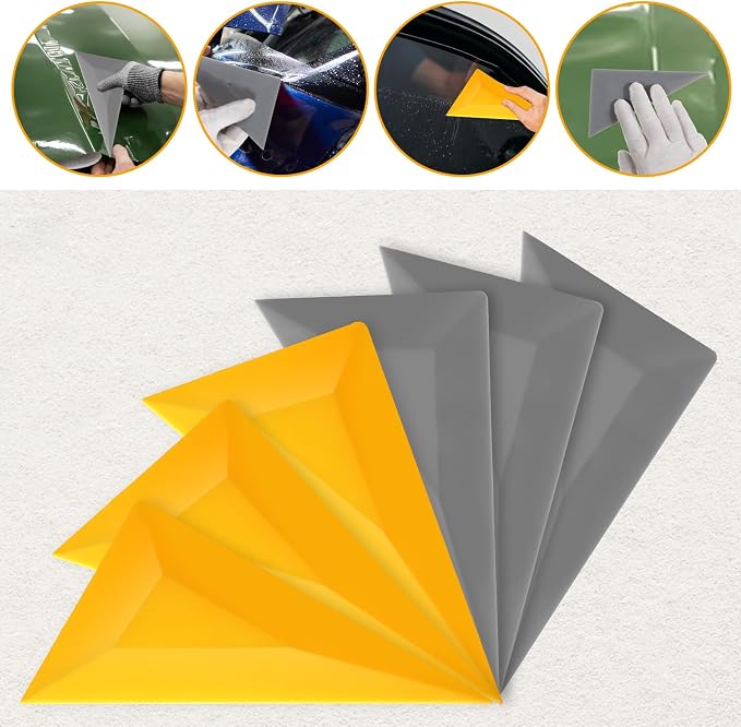 JJUNW 6Pcs Window Tint Squeegee, Triangle Contour Squeegees Windows Tint Tools Grey Yellow Corner Squeegee Vinyl Wrap Tool Kit for Car Wrapping Window Tinting Film Installation Application