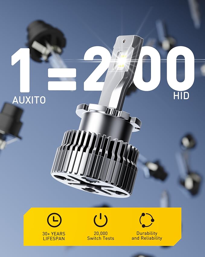 AUXITO D2S Light Bulbs, 30000LM 6000K White D2S/D2R Light Bulbs, Plug-N-Play, CANbus Ready No Flicker, Pack of 2