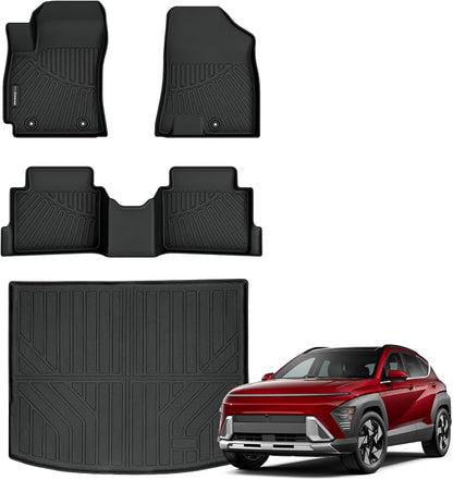 Auxko All Weather Floor Mats Cargo Mat for Hyundai Kona Not for EV 2024 2025 2026 TPE Liners Accessories Guard Odorless Anti-Slip Floor Liners Trunk Liner for 2024 2025 2026 Hyundai Kona