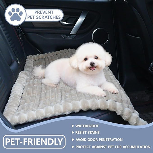 Dog Car Seat Waterproof Bed Cover Non-Slip Car Back Seat Soft and Comfortabl Pet Bed Mat Car Blanket for Travel Backseat Extender Seat Covers Dog Bed for Cars Trucks and SUVs (Brown Cover 23.6” x 51”)