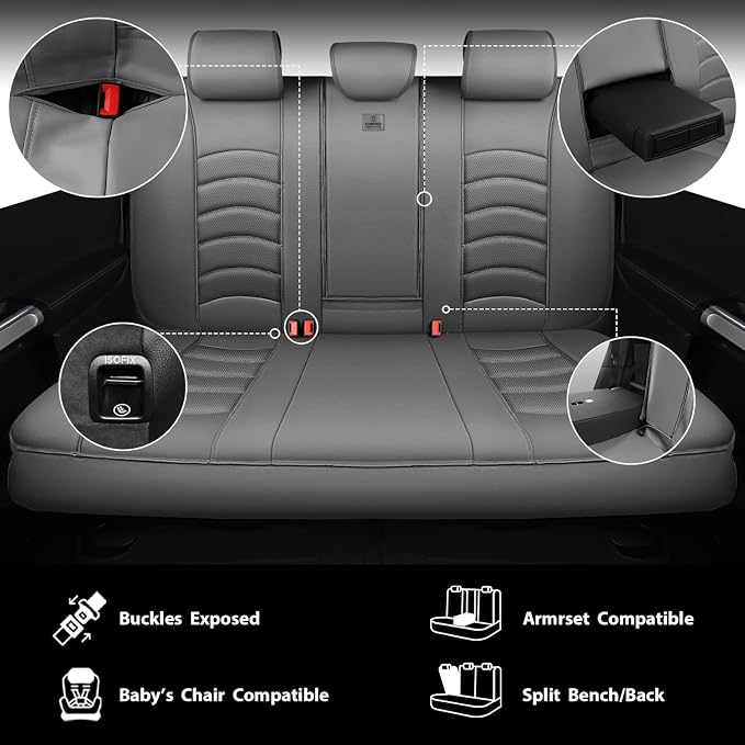 CAR PASS 3D Foam PU Leather Car Seat Covers, Universal Seat Covers Full Sets for Trucks SUV Sedan Automotive Seat Covers Armrest Airbag Compatible Waterproof Comfortable Faux Nappa Leather All Gray