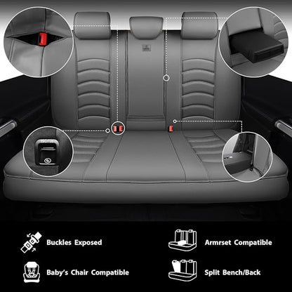 CAR PASS 3D Foam PU Leather Car Seat Covers, Universal Seat Covers Full Sets for Trucks SUV Sedan Automotive Seat Covers Armrest Airbag Compatible Waterproof Comfortable Faux Nappa Leather All Gray