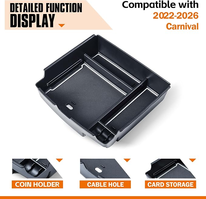 TACORBO Center Console Tray Compatible with Kia Carnival 2026 2025 2024 2023 2022 Accessories Insert Tray, KA4 MPV Armrest Secondary Storage Box, White Trim