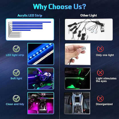 Acrylic Interior Car Lights - 6 in 1 LED Strip Lights with APP Control, 175 inches 593 LEDs Fiber Optic Lights, RGB Neon Car Ambient Lighting Kit
