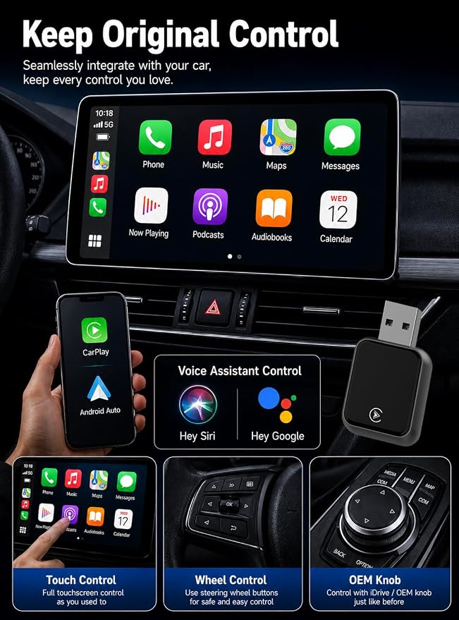 2026 Upgraded USB Wireless CarPlay Adapter for iPhone, Bluetooth 5.8 and Wi-Fi 6, Automatic & Zero-Delay Connection, Android auto Carplay Wireless Adapter for Android and iOS Systems. (Dark Gray)
