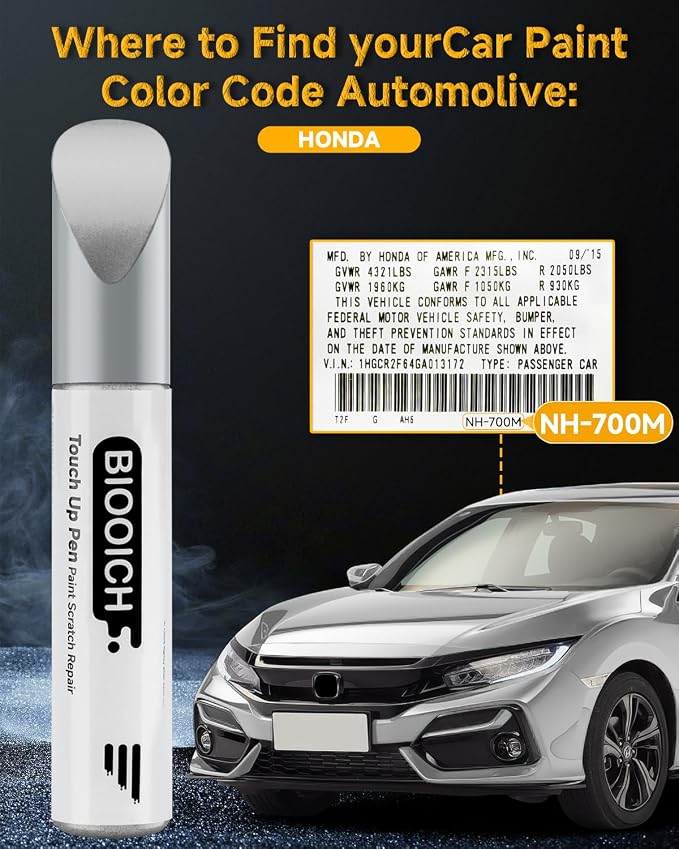 Touch Up Paint Pen Exact Color Match Car Chip and Scratch Repair (for Honda, Alabaster Silver Metallic(NH-700M))