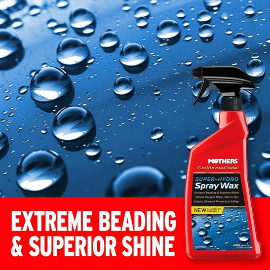 Mothers California Gold Super-Hydro Spray Wax, 24 oz. – Just Waxed Brilliance & Beading, Cleans, Shines & Protects in 1-Step, Use Dry or Wet as a Drying Aid or Over Existing Wax or Coating (05724)