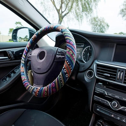 Valleycomfy Boho Steering Wheel Covers for Women Cloth Bohemian Universal 15 inch Baja Blanket Enthic