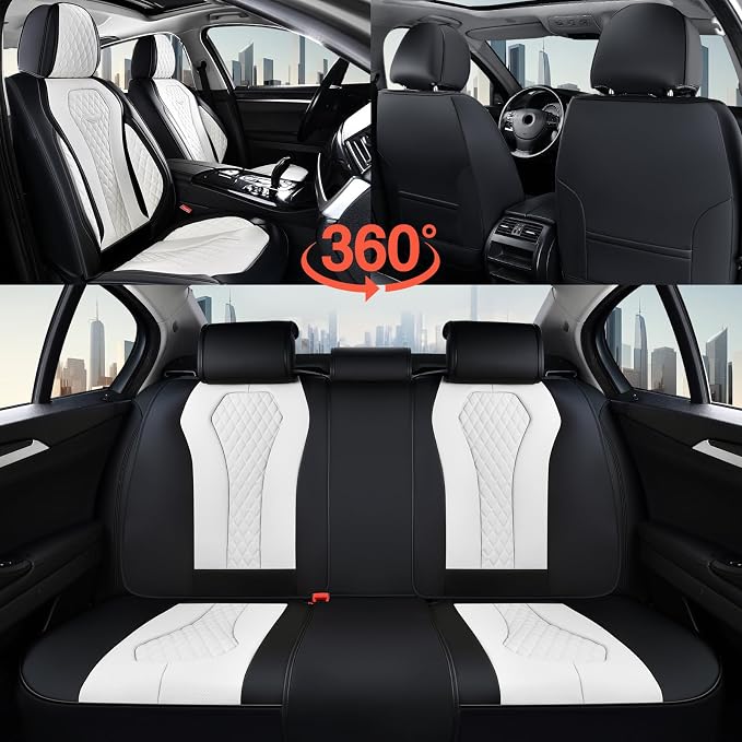 Coverado Seat Covers, Car Seat Covers Full Set, White Car Seat Cover, Auto Seat Covers Front Seats Rear Seat Cover, Luxury Car Seat Cushion,Leather Seat Cover Seat Protector Universal Fit Most Cars