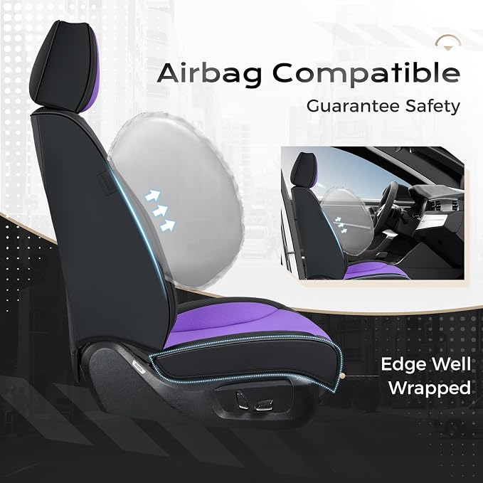 Coverado Car Seat Covers Full Set, Front Seat Covers with Lumbar Support and Back Seat Cover Waterproof Leather Automotive Seat Cover, Universal Car Interior Protectors Cushion for Most Cars