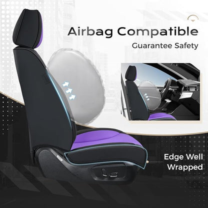 Coverado Car Seat Covers Full Set, Front Seat Covers with Lumbar Support and Back Seat Cover Waterproof Leather Automotive Seat Cover, Universal Car Interior Protectors Cushion for Most Cars