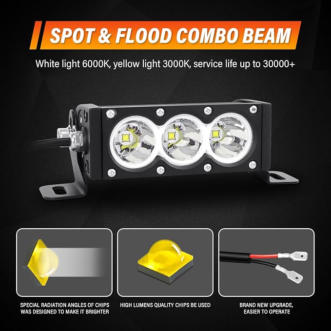 AUXTINGS 2 Pieces 6 inch Single Row White LED Light Bar 30W Off Road Light Bar Spot Beam LED Work Light Truck UTV 4x4 Cars SUVs ATVs Boats Fog Driving Light with Wiring Harness kit