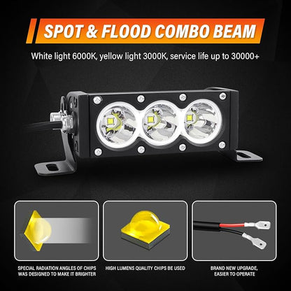 AUXTINGS 2 Pieces 6 inch Single Row White LED Light Bar 30W Off Road Light Bar Spot Beam LED Work Light Truck UTV 4x4 Cars SUVs ATVs Boats Fog Driving Light with Wiring Harness kit