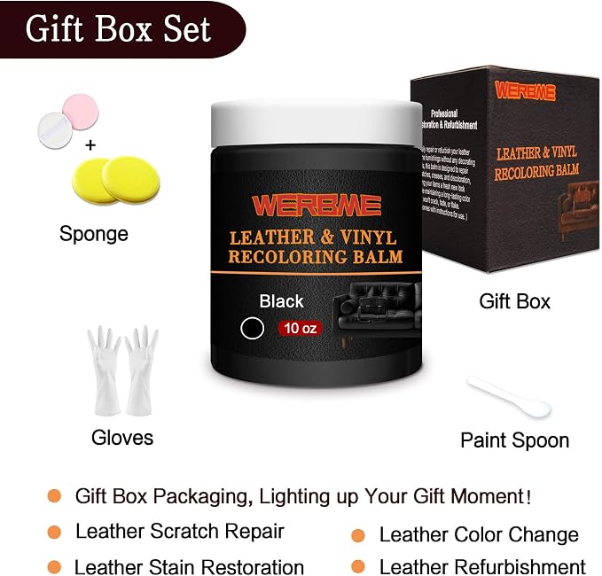 Leather Recoloring Balm & Color Restorer - 10OZ Multipurpose Dye & Paint for Faded Leather Couches, Car Seats, Shoes | Fix Scratches on Clothing, Furniture & Accessories(Black)