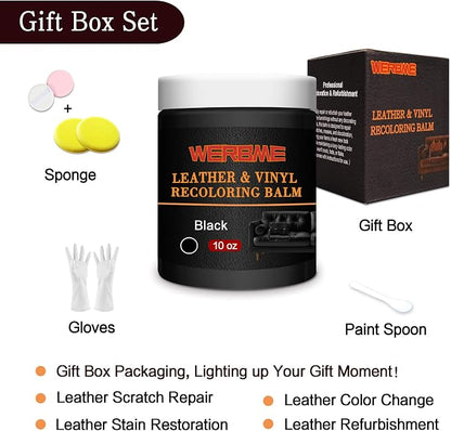 Leather Recoloring Balm & Color Restorer - 10OZ Multipurpose Dye & Paint for Faded Leather Couches, Car Seats, Shoes | Fix Scratches on Clothing, Furniture & Accessories(Black)
