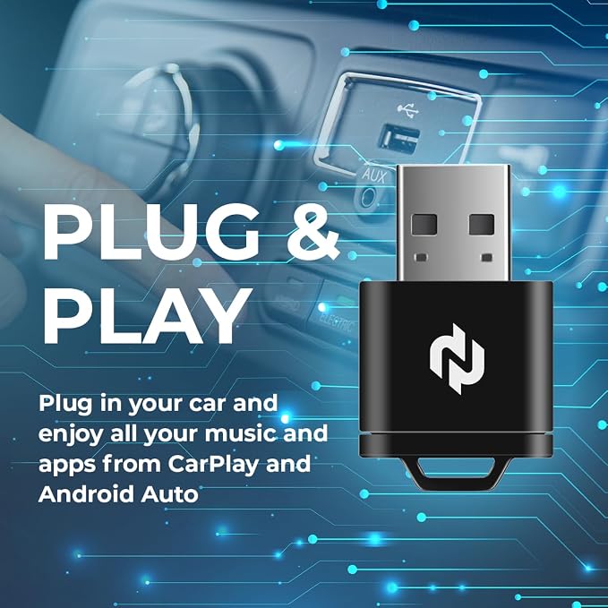 N Wireless CarPlay Adapter for Factory Wired CarPlay Cars – Convert Wired Apple CarPlay to Wireless, 5GHz Fast & Stable Connection, Plug & Play USB Dongle, Auto-Reconnect, Smooth Audio & Navigation