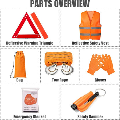 Car Roadside Emergency Kit Automotive Car Safety Kits for Vehicles Woman Man Teen Orange