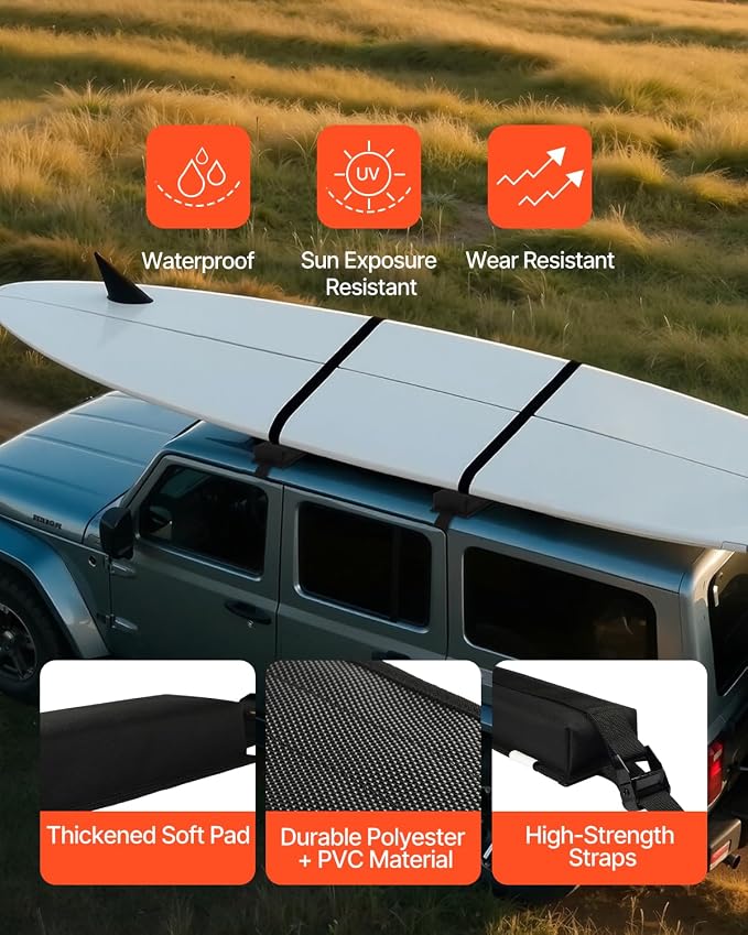 VEVOR Soft Roof Rack Pads, 15.5-Inch Universal Car Roof Rack Pads, 176LBS Loading Capacity Luggage Kayak Carrier with Portable Storage Bag for SUP Canoe Snowboard Paddle Board Surfboard
