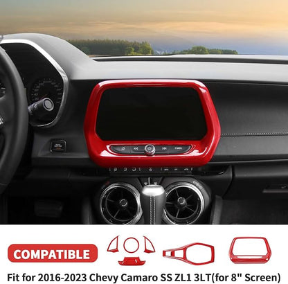 6PCS Full Set Interior Trim Kit Fit for 2016-2023 Chevy Camaro SS ZL1 3LT, Center Console Navigation GPS Screen Panel Frame Gear Shift Cover Trim(Red, for 8" Screen)