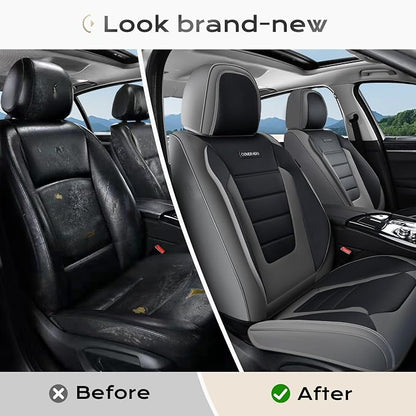 Coverado Car Seat Covers Front, Seat Covers for Cars, Waterproof 2-Pack Car Seat Cushions, Leather Carseat Seat Protectors, Universal Seat Covers Fit for Most Sedans SUV Pick-up Trucks(Gray&Black)