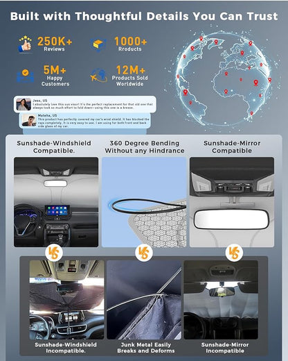 helloleiboo Graphene Car Windshield Sun Shade Car Sun Shade for Windshield with Heat Absorption Coating Foldable Design with UV Protection to Keep Your Car Interior Cooler Silver (Medium-59 × 30 in)